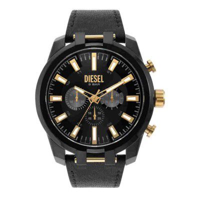 Diesel Mens 51 mm Split Black Dial Leather Chronograph Watch - DZ4610I