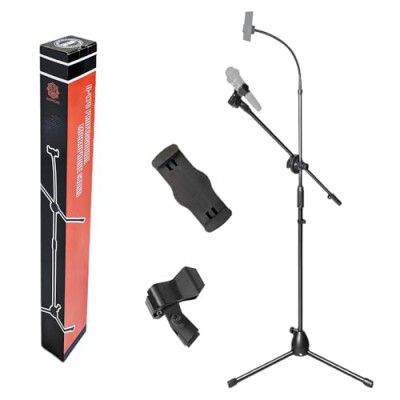 DIGIMORE Mic Stand Heavy Duty Adjustable Condenser Studio Microphone Stand With Mobile Holder for Stage and Studio Performance (D-170)