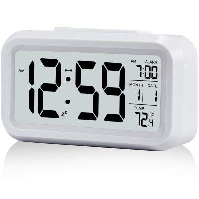 Digital Alarm Clock, Battery Operated Small Desk Clocks Home Office - White