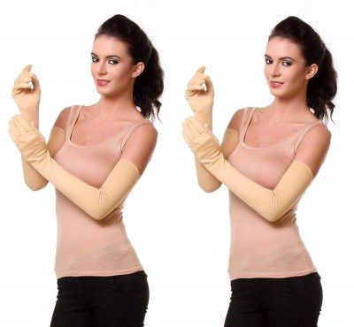 DIGITAL SHOPEE Sun Protection Cotton Full Hand Gloves for Men/Women (Skin Color)-Pack of 2 Cream