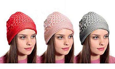 DIGITAL SHOPEE Womens Knitted Woolen Winter Warm Woolen Cap Pack of 3