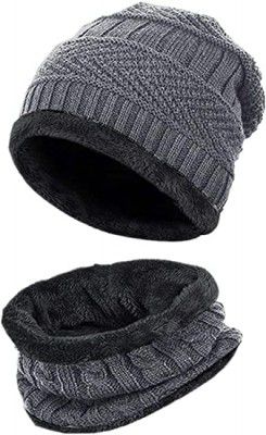 DIGITAL SHOPEE Womens Woolen Cap with Neck Muffler, Neckwarmer Set of 2 Size - Free Size