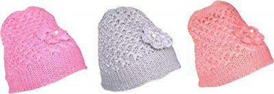 DIGITAL SHOPEE Woolen Knitted Beanie Cap for Women Pack of 3 (Color-Multicolor)
