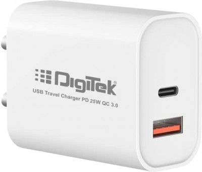DIGITEK 25W USB-C PD & QC Power Delivery PD3.0 Dual Port Fast Wall Charger for Lightning and Type-C Devices DMQC PD25W