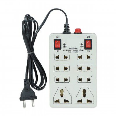 Digiway 240 volts 8 + 2 Mini Power Strip Extension Cord/Board with 2 Switch, Indicator, Safety Fuse & 8 International sockets, 2 Meter Cord Wire (Beige)