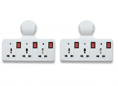 Digiway Three pin Multi Plug Point | Cordless Wall Socket Multi Outlet Extension Board, Pack of 2