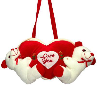 DIKANG Hanging Couple Teddy Bear with Heart for Valentine's Day Gift - 20cm (Off-White & Red)