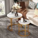 Dime Arts Shoppee Round Nesting Table Simple Modern Small Round Table MDF Top Metal Table Living Room Sofa Set of 2 (Golden White)...