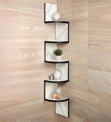 Dime Store Engineered Wood Wall Shelf Corner Shelf Home Decor Item,Glossy Finish,Set of 5,White