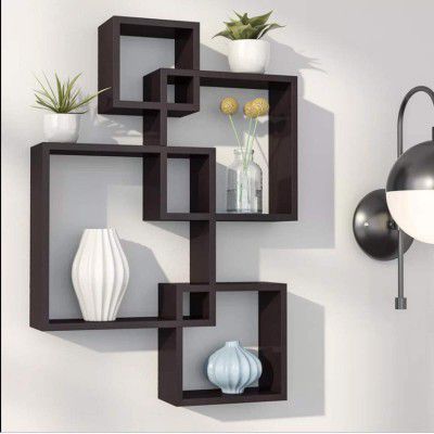 Dime Store Intersecting Wall Mount Wall Shelf Four Wall Shelves (Standard, Elegant Black)