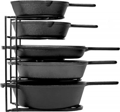 Dime Store Iron Portable Pot & Pan Rack Organizer - 5 Tier Holder - Black (Half Round, Floating Shelves)