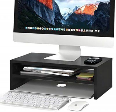 Dime Store Wooden Monitor Stand with Storage Organizer For Desk (Medium, Black)