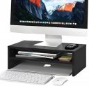 Dime Store Wooden Monitor Stand with Storage Organizer For Desk (Medium, Black)...