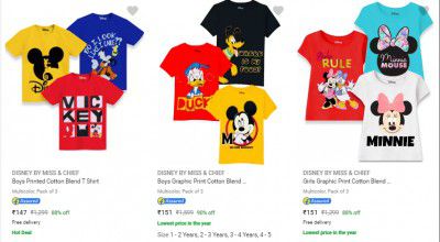 [ Pack of 3 ] Disney By Miss Chief Kids T-Shirts Starts ₹399 | Upto 84% Off