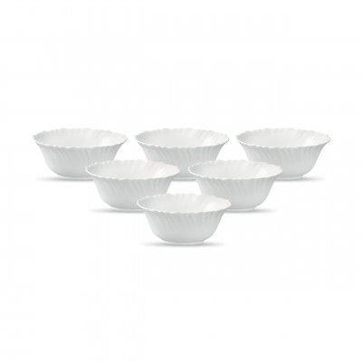 Diva From La Opala , Classique Collection, Opal Glass Vegetable Bowl Set 6 Pcs, Plain White, White, 200 MLs
