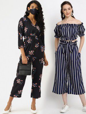 DIVA WALK EXCLUSIVEPack Of 2 Navy Blue & Black Printed Basic Jumpsuit With Mask