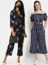 DIVA WALK EXCLUSIVEPack Of 2 Navy Blue & Black Printed Basic Jumpsuit With Mask...