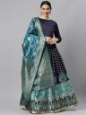DIVASTRI Blue & Green Woven Design Lehenga Choli...