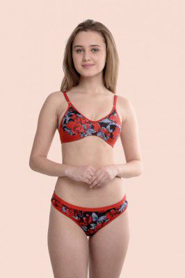 Divastri  Bra & Panty Set Self-Design Red, Black Lingerie Set
