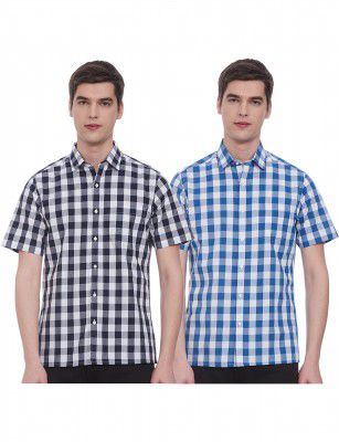 Diverse Men's Regular Shirt (DCMFHCMRC35L38-319_Navy/White/Blue 39)