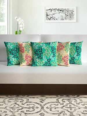 Divine Casa 120 GSM Microfiber Printed Se of 5 Designer Decorative Throw Pillow/Cushion Covers (16 inch x 16 inch, Green and Beige)