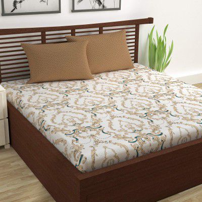 Divine Casa Cotton 144 TC Paisley Double Bedsheet with 2 Pillow Covers , Pack of 1 - Beige and Brown