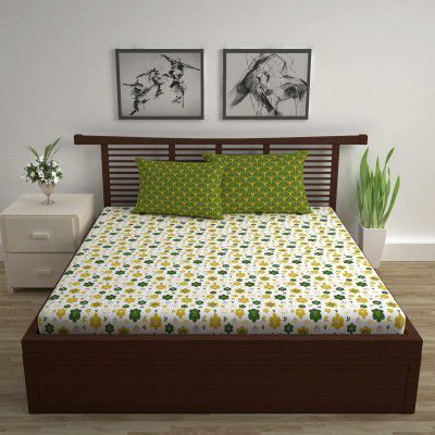 Divine Casa Cotton Blend Double Bedsheet with 2 Pillow Covers | Soft Bed Sheet| 222 x 254 cm | Vinca Cherry, Turtle Grren