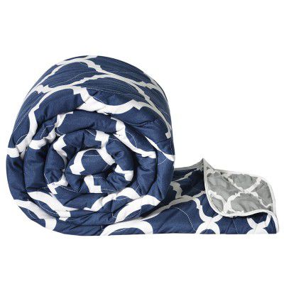 Divine Casa Microfibre Comforter/Blanket/Quilt/Duvet Lightweight, All Weather, Reversible Single Comforter, Navy Blue and White - Abstract (110 GSM)