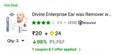 Divine Enterprise Ear wax Remover with LED Flashlight Earpick 2 pack + Ear Wax Cleaner Kit(6 pcs)