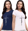 Diving deep  Pack of 2 Women Printed Round Neck Cotton Blend Multicolor T-Shirt...