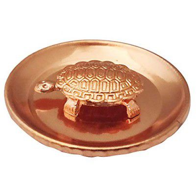 Divya Mantra Feng Shui Pure Copper 1.5 Inch Tortoise/Turtle with 2.25 Inch Diameter Water Plate