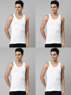 Dixcy Scott Josh Pack of 4 Solid Round Neck Sleeveless Pure Cotton Men Vest