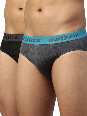 DIXCY SCOTT MAXIMUS Mens Cotton Brief (Pack of 2) (PR136356M Black/Charcoal Mel M)