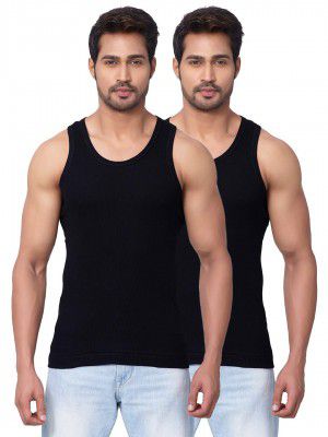 Dixcy Scott Men's Regulart Fit Solid Vest (Pack of 2) (K1-PR4480_Black_L