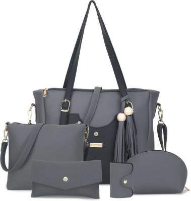 Dixon Women Grey, Black Hand-held Bag (Pack of: 5)