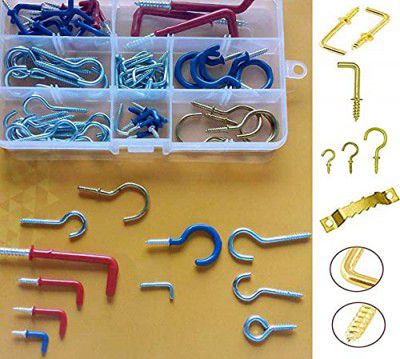 DIY Crafts Mix Pcs 180, Unassored Mix, Hardware & Rotary Combo Offer Hook Assortment Excellent Brass Plated Picture Hangers and Cup Hooks, (Mix Pcs 180, Unassored Mix)