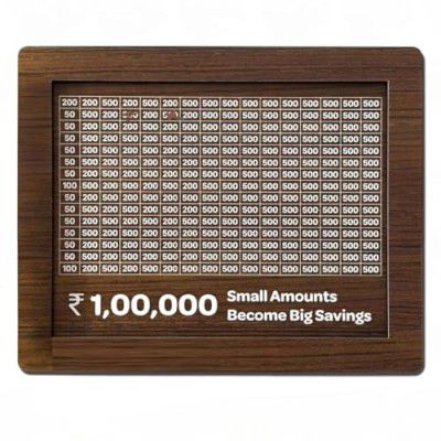 DK Home Wooden Money Saving Box for Kids & Adults, Target 100000 Rupees Savings Box