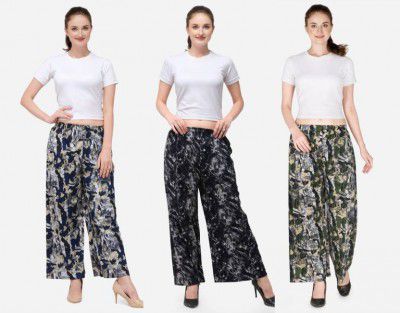 DM FASHION Pack of 3 Women Relaxed Multicolor Cotton Blend Trousers
