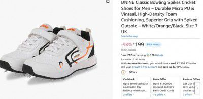 DNINE Classic Bowling Spikes Cricket Shoes for Men – Size 7 UK