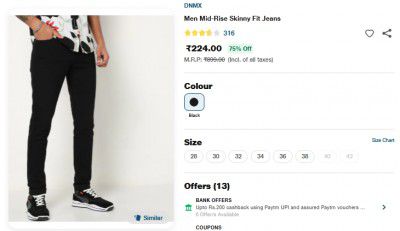 Jiomart : DNMX Men Mid-Rise Skinny Fit Jeans