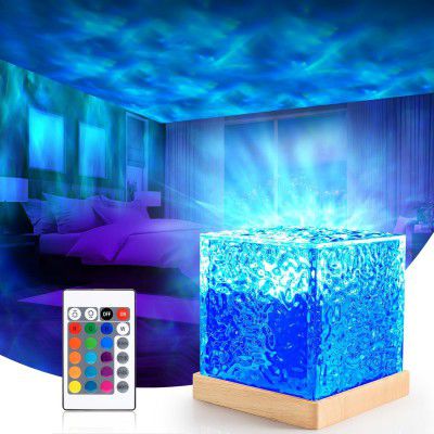 DOCAT 3D Ocean Wave Effect Night Light for Bedroom, 16 Colors Gradual Rotating LED Projection Lamp Projector