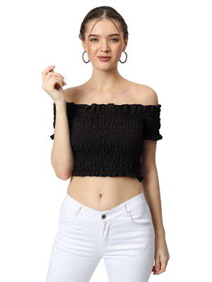 dockstreet Women Casual Crop Type Off Shoulder Elastic Top