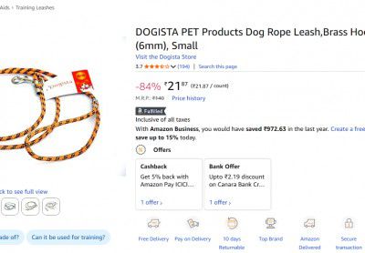 DOGISTA PET Products Dog Rope Leash,Brass Hook (6mm), Small