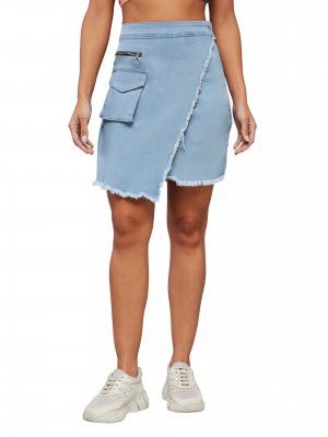 Dolce Crudo Women's Regular Fit Mid Rise Midi Denim Skirt (DOSS23DEN09-12-522-38, Peacock Blue, 38)
