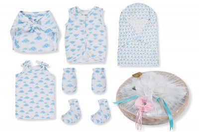 Doll Up Organic Born Baby White and Blue Gift Combo Set