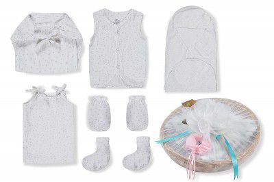 Doll Up Organic Born Baby White and Grey Gift Combo Set
