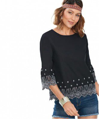 Doll Up Womens Plain with Embroidered Top