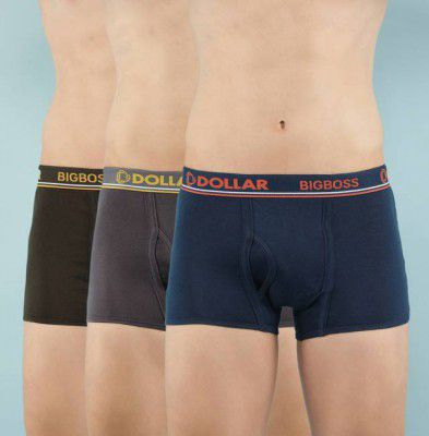 Dollar Bigboss  Pack of 3 Combed Cotton Double Pouch Support Solid Men Trunk