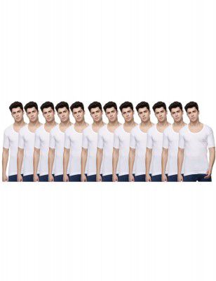 Dollar Lehar Men Combed Cotton Round Neck with Sleeve Vest -White