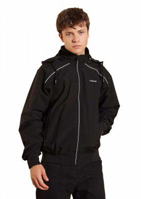 Dollar Men's Polyester Solid Hooded Windcheater Jacket With Zipper Pockets and Detachable Hood